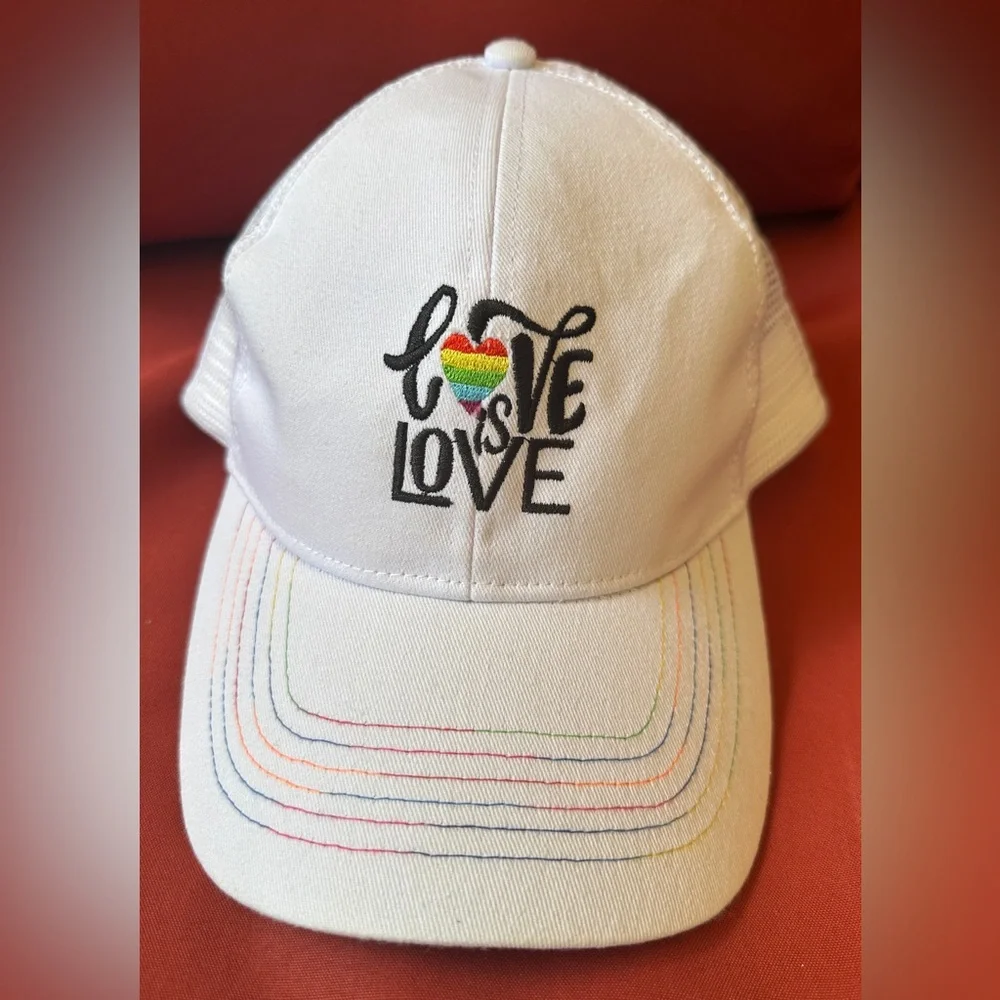 Love Is Love White & Rainbow Mesh Snapback Adjustable Hat Cap NWT